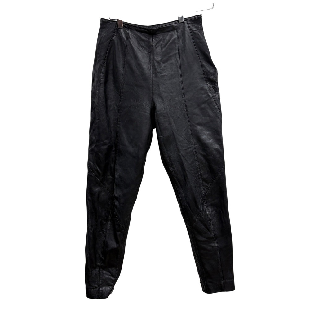 Wilsons 90s  Black Genuine Leather Pants High Waist Tapered y2k side zip size 6‎